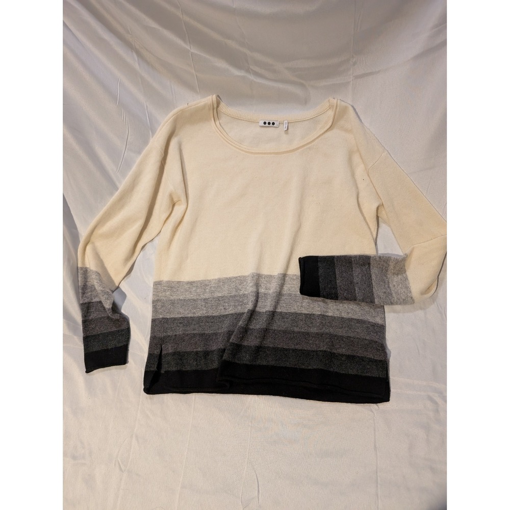 Three Dots Ombre Men's M Cashmere Stripe Sweater Mens Medium Cream Gray Black